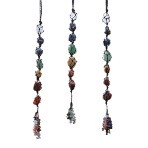 Three-piece handmade 7 chakra raw natural crystal stone hanging decor for car or home