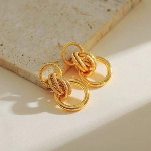 18K gold plated multi-layer geometric hoop earrings with matte and polished finish