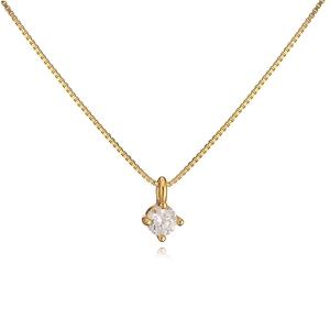Macro shot of a gold S925 silver necklace featuring a round-cut zircon stone and box chain
