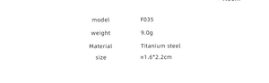 Specifications for C-shaped titanium steel earrings weighing 9.0g and size 1.6x2.2cm