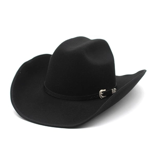 Western Cowboy Hat Wide Brim Woolen Felt Jazz Fedora With Vintage Engraved Buckle Belt For Men And Women