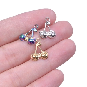 Three 18k plated cherry pendants in gold, silver and rainbow colors for DIY jewelry