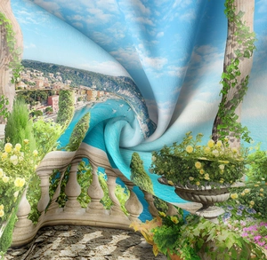 Detailed macro view of high-quality landscape print on soft tapestry fabric
