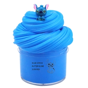 Blue butter slime kit with stitch figure and scented texture in 70ml jar