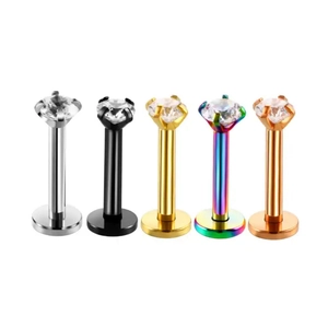 Set di 5 piercing labret in acciaio inox con zirconia in argento, oro, nero e oro rosa