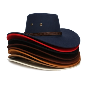 Western style suede cowboy hats in six colors with woven rope and breathable eyelets