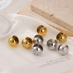Titanium Steel Ball Hoop Earrings For Women Heart Shaped Rhinestone Inlay High Polish Geometric Ball Jewelry Accessory