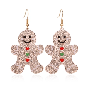 Festive gingerbread man earrings with gold glitter and red heart buttons for Christmas
