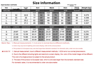 Detailed size chart for Y2K rib-knit long sleeve shirt including EU sizing and measurements
