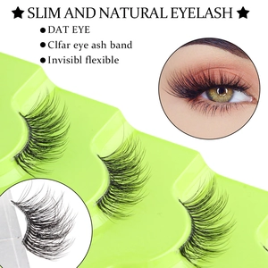 Slim and natural half eyelashes with clear bands for a cat-eye look, six pairs set