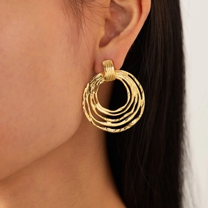 Minimalist multi-layered gold irregular hoop earrings for women in vintage titanium steel