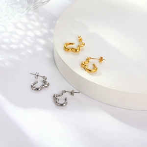 Abstract C-shaped stainless steel wave earrings in gold and silver finish set