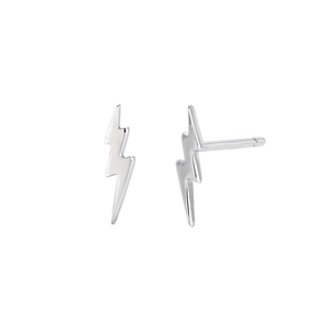 Minimalist S925 sterling silver lightning bolt stud earrings with polished finish