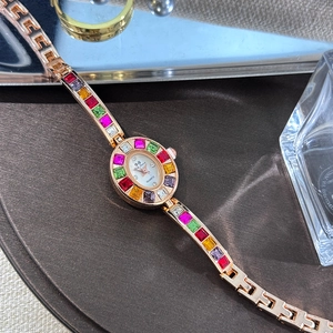 Women's Bracelet Watch Colorful Rhinestone Inlaid Delicate Small Dial Elegant Analog Quartz Wristwatch For Ladies