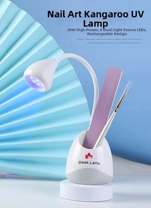 Détail de la lampe à ongles 36W avec 8 LED, col flexible et base porte-outils intégrée