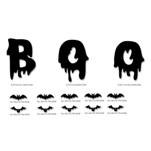 Detailed size specifications for 3D Halloween BOO letters and bat wall sticker set
