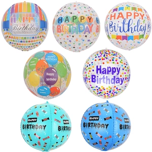 Happy Birthday Balloons Round Sphere Aluminum Foil Transparent Printed Colorful Confetti Kids Party Celebration Decor