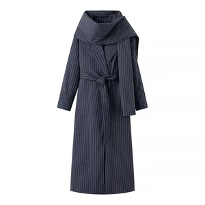 Cappotto Lungo A Righe Con Collo A Sciarpa E Cintura Stile Britannico Elegante Capispalla Larghi Da Donna