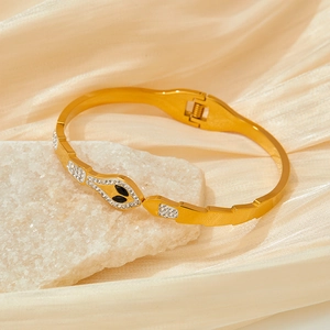Snake Bangle Stainless Steel Rhinestone Inlaid Adjustable Open Bracelet Vacuum Plated Non Fading Jewelry Women