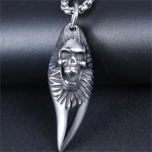 Schädel Wolfszahn Anhänger Halskette Edelstahl Gothic Punk Retro Silber Stil Schmuck Für Herren Dark Hip Hop Mode
