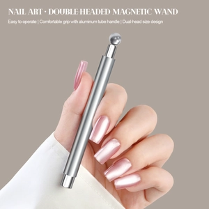 Close-up of double-headed nail art magnetic wand with aluminum handle and dual tip