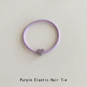 Elastico per capelli viola color caramella con perla decorativa a forma di cuore opaco