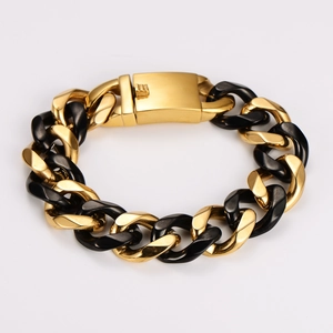 Detailansicht des zweifarbigen schwarz-goldenen Gliederkettenarmbands mit Faltschließe