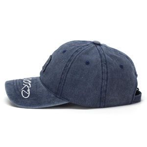 Washed navy cotton baseball cap with LORD side embroidery and adjustable metal strap