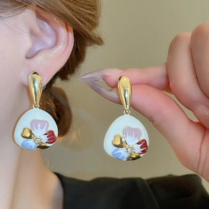 Vintage goldene Wassertropfen Ohrringe mit farbenfrohen Blumen Emaille Anhängern