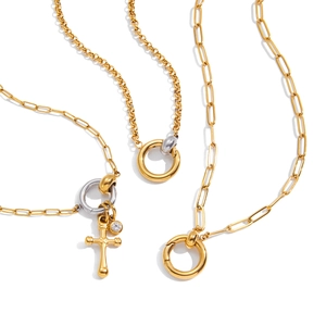 Classic 18K gold and silver stainless steel mixed-metal circular link chain necklaces