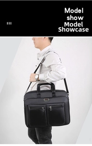Detail show of black waterproof oxford business briefcase with adjustable shoulder strap