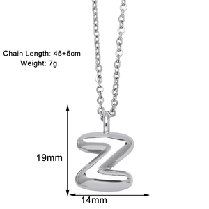Silver letter Z pendant necklace specs: 45+5cm chain length and 19x14mm pendant size