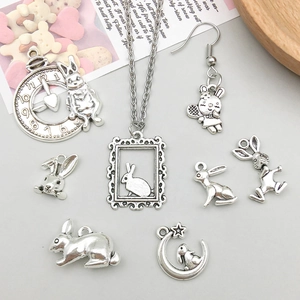 Antique silver Easter bunny alloy charms set for DIY jewelry and earrings crafting