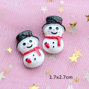 Resin snowman charms for DIY crafts with red scarf and black hat, 1.7x2.7cm size