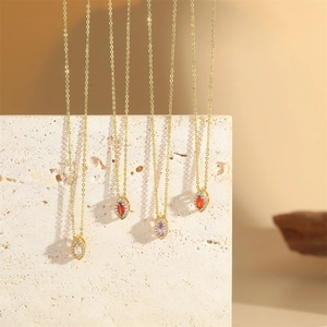 Marquise Cubic Zirconia Pendant Necklace Copper Gold Plated Elegant Minimalist Clavicle Chain Jewelry For Women