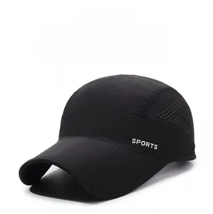 Detail view of quick-dry baseball cap featuring breathable laser-cut holes and SPORTS text