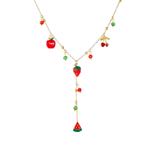 Collier en acier doré avec pendentifs de fruits en émail comme fraise et pastèque