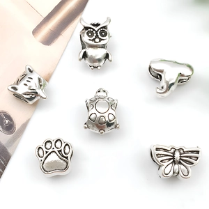 Antique silver large hole beads in animal shapes like owl and elephant for DIY jewelry