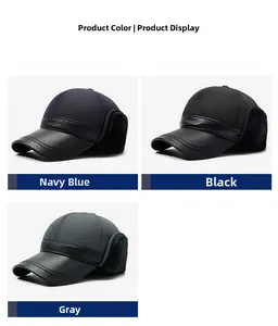 Dettaglio dei cappelli invernali con paraorecchie in nero, blu e grigio con pile