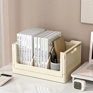Folding Storage Basket Plastic Stackable Organizer Box With Handles And Wheels Hollow Mesh For Home Office Desktop
