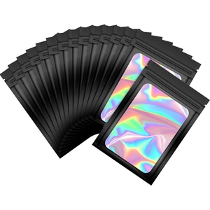 Black resealable plastic bags with holographic window for jewelry packaging