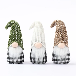 Christmas Gnome Plush Faceless Doll Knitted Hat Long Beard Checkered Body Xmas Desktop Ornament Holiday Decoration