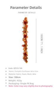 Dettaglio ghirlanda autunnale da 180cm con girasoli, zucche e foglie di acero