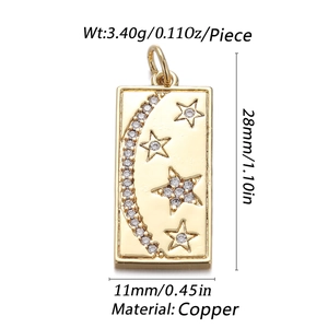 Detailed copper pendant dimensions showing 28mm length with star and moon zircon inlay