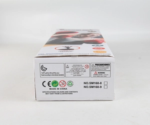 Kids boxing set packaging side view showing CE certification and safety warning labels