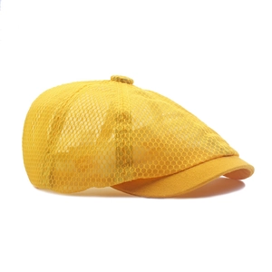 Bright yellow breathable mesh beret hat for summer sun protection in a stylish design