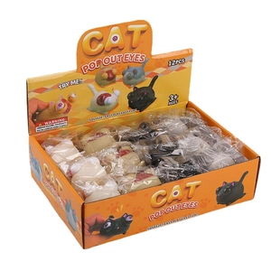 Box of 12 cat squeeze toys with pop-out eyes for stress relief, suitable for ages 3 and up