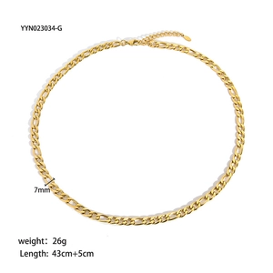 Detailed specs for 7mm gold Figaro chain necklace with 43cm length and 26g weight