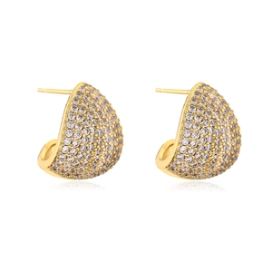 18K gold plated C-shaped hoop earrings with sparkling pavé cubic zirconia accents
