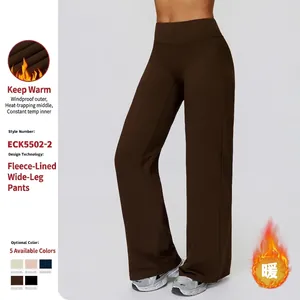 Women High Waist Wide Leg Yoga Pants Fleece Lined Warm Sporty Casual Trousers Solid Color